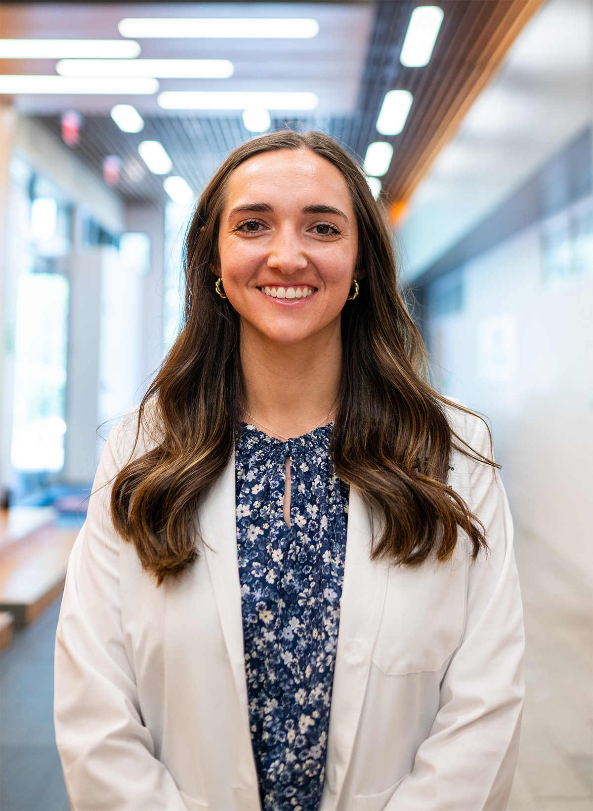 Sarah Hawkes in her white coat.
