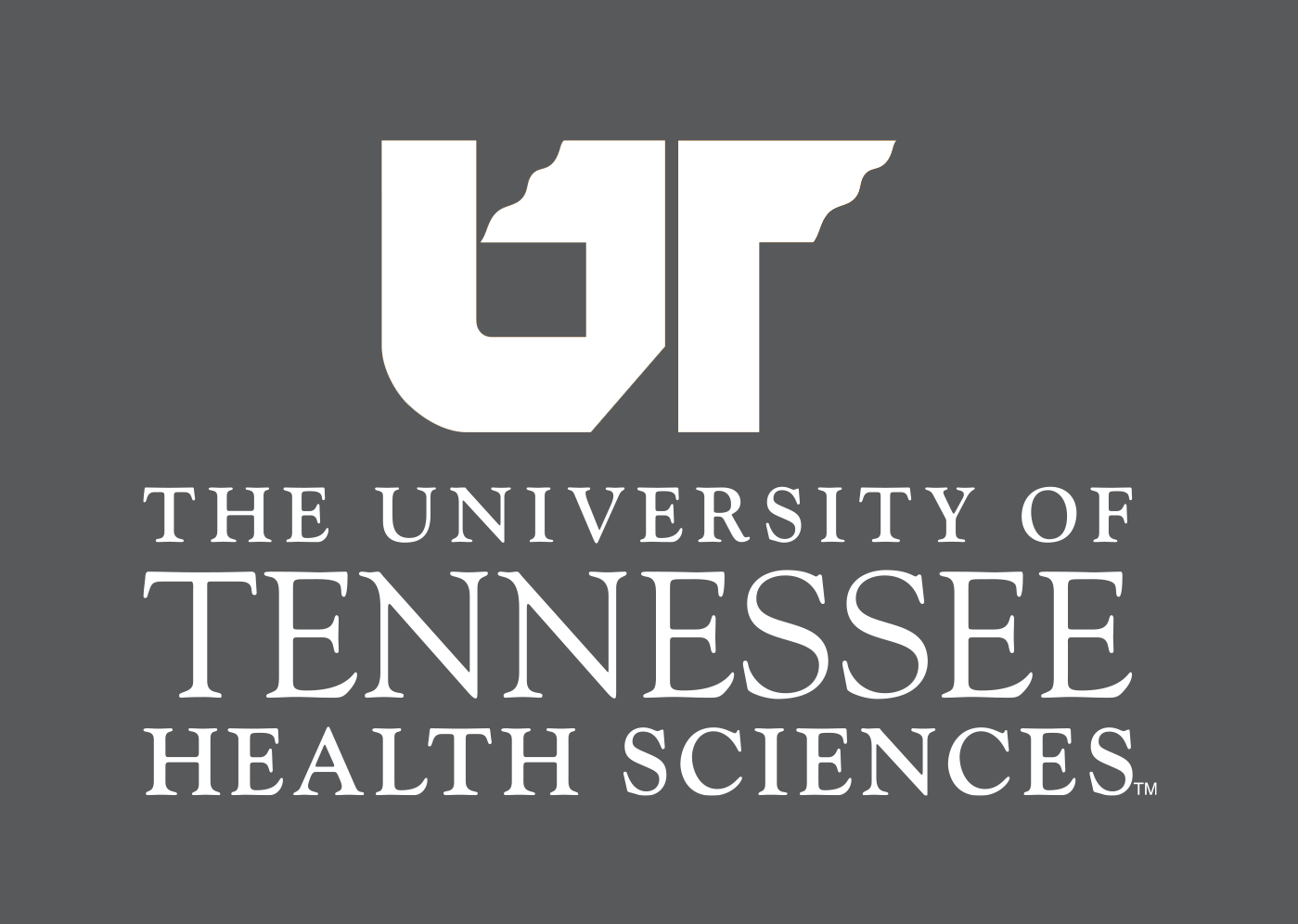 UTHS centered logo reversed using white for dark background.