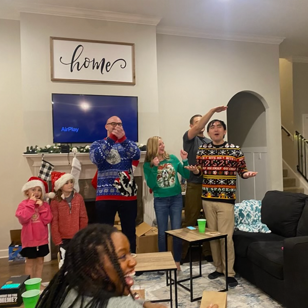 Residents in a home celebrating the holidays