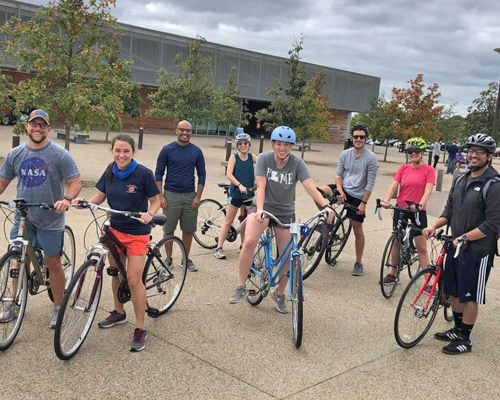 Residents on bikes