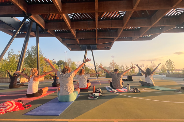 Residents outside, doing yoga