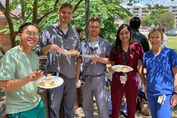 Residents eating outside