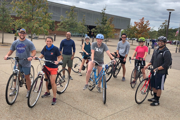 Residents on bikes