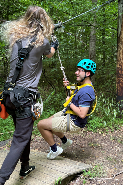 Male resident ziplining