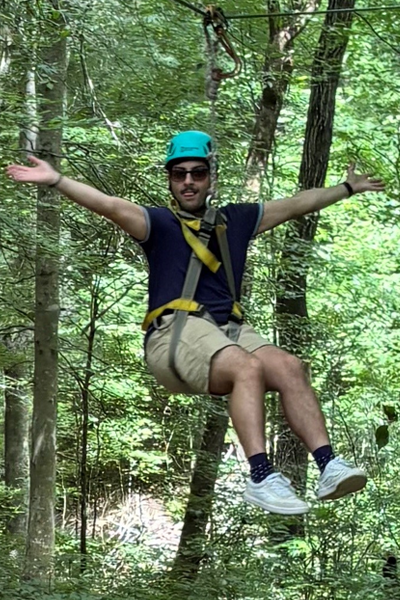 Male resident ziplining