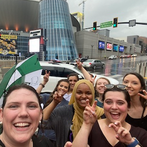 female residents outside a Nashville stadium