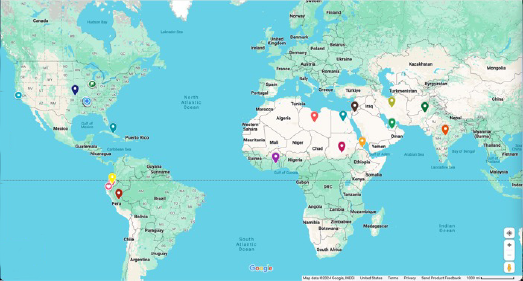 World map of fellow's home locations