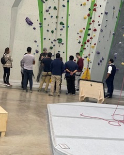 Wall climbing at annual fellowship retreat