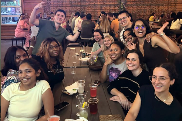 Group of residents sitting at a restaurant table