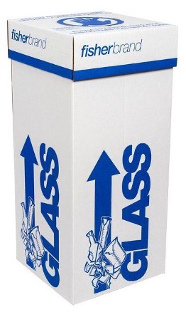 Broken glass box example that stores glass for disposal.