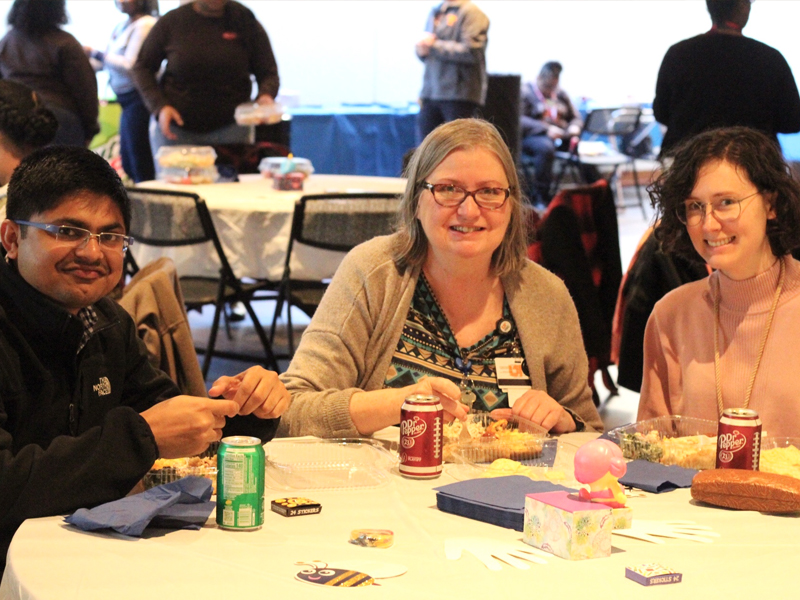 group eating at circular table